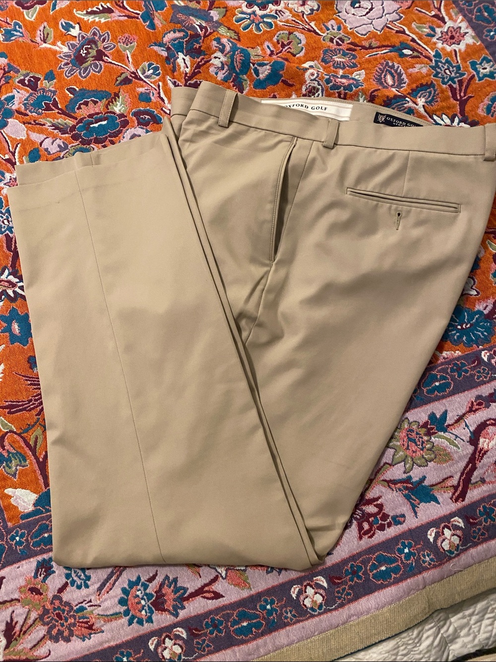 Oxford Golf Men's Tan Flat-Front Chinos